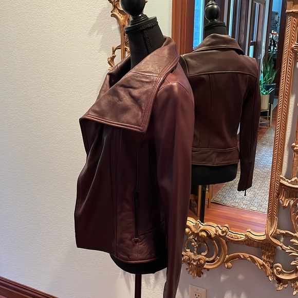 NWT Michael Kors Burgandy Vintage Wash Genuine Leather Jacket. - Picture 2 of 7